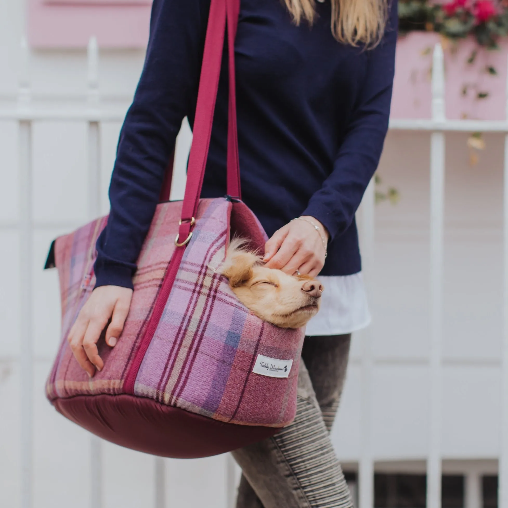 Pink Sheltie Adjustable Plaid Luxury Dog Carrier